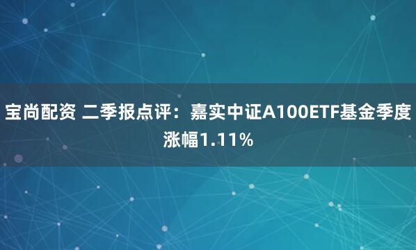 宝尚配资 二季报点评：嘉实中证A100ETF基金季度涨幅1.11%